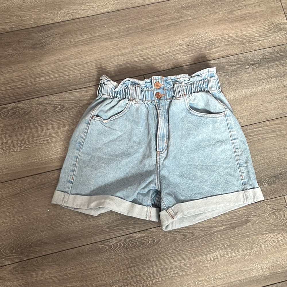 Garage Light Blue Paperbag Waist Jean Shorts